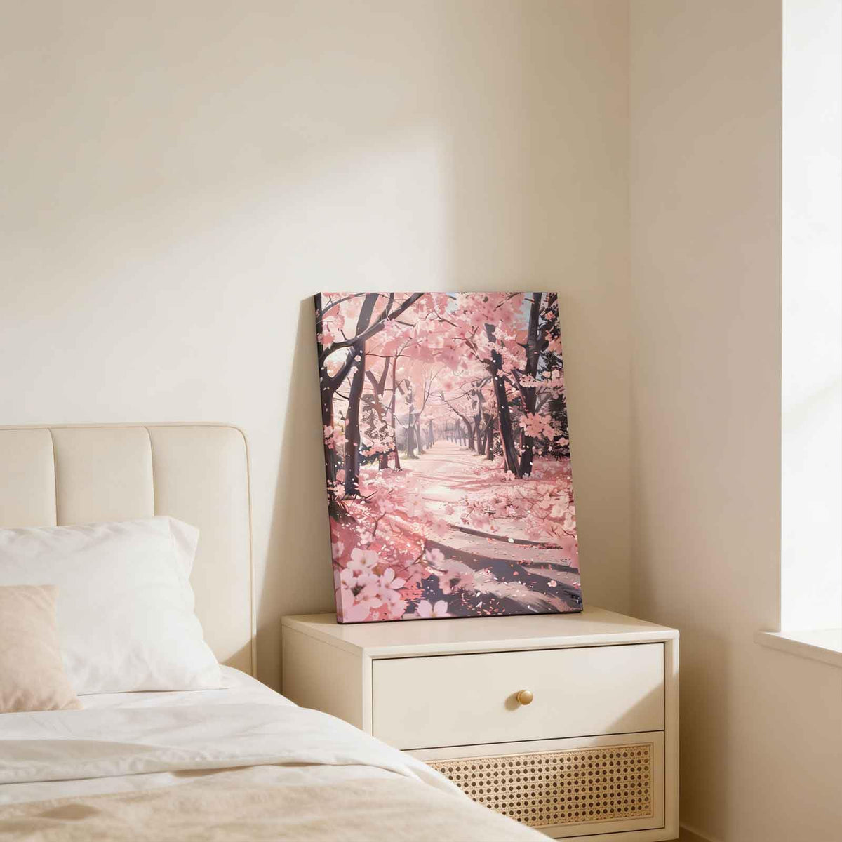 Romantic Cherry Blossom Canvas Wall Art Pink Floral Decor Painting Picture Japanese Tokyo Anime Plant flowers Scene Posters Prints for Living room Hotel Bedroom Study Home Decoration (pink / 24"L x 16"W)