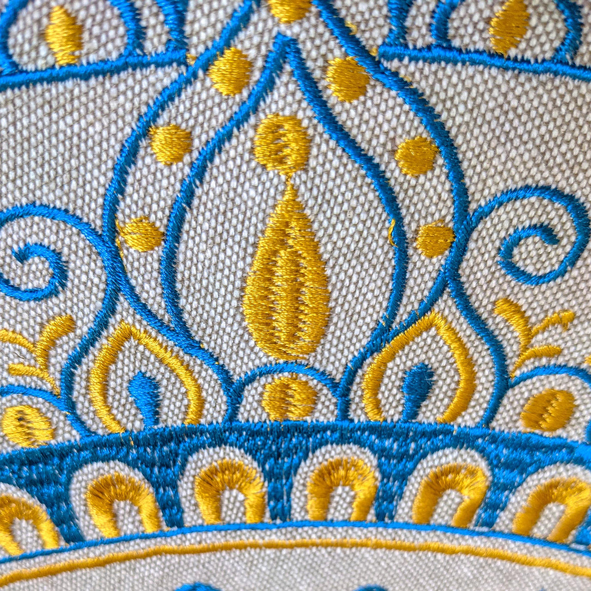 Boho Floor Pillow Cover Round Moroccan Large Pouf Ottoman Room Décor Cushion for Meditation Yoga and Boho Chic Bohemian (Pouf Cover / Golden Blue)