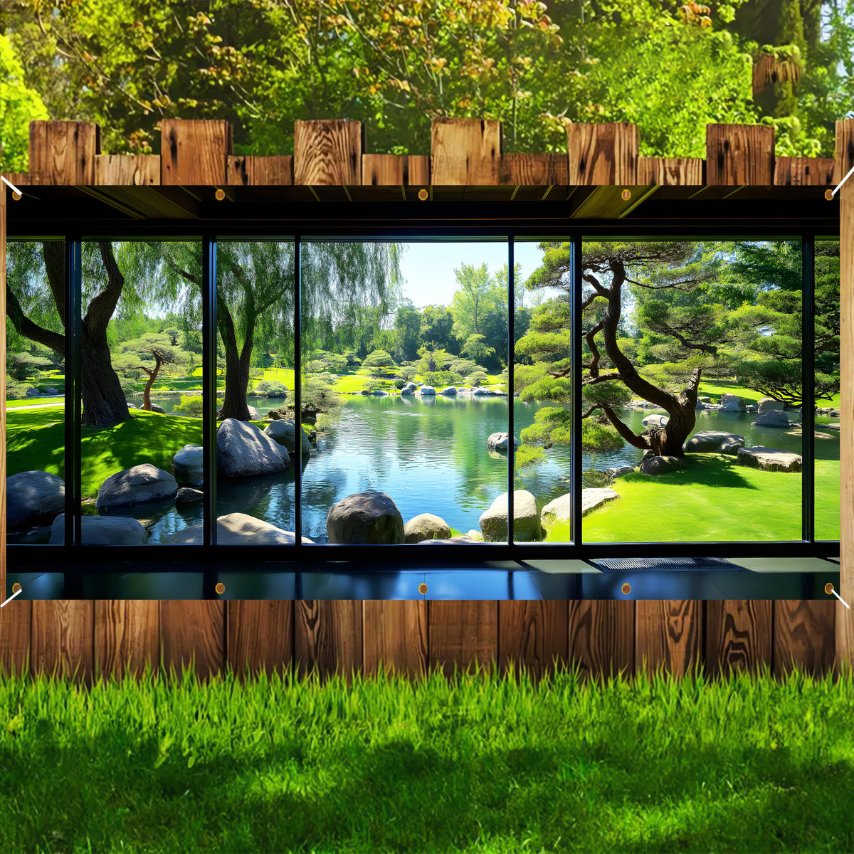 Japanese Garden Garage Door Banner 6 x 13 FT (Landscape painting)