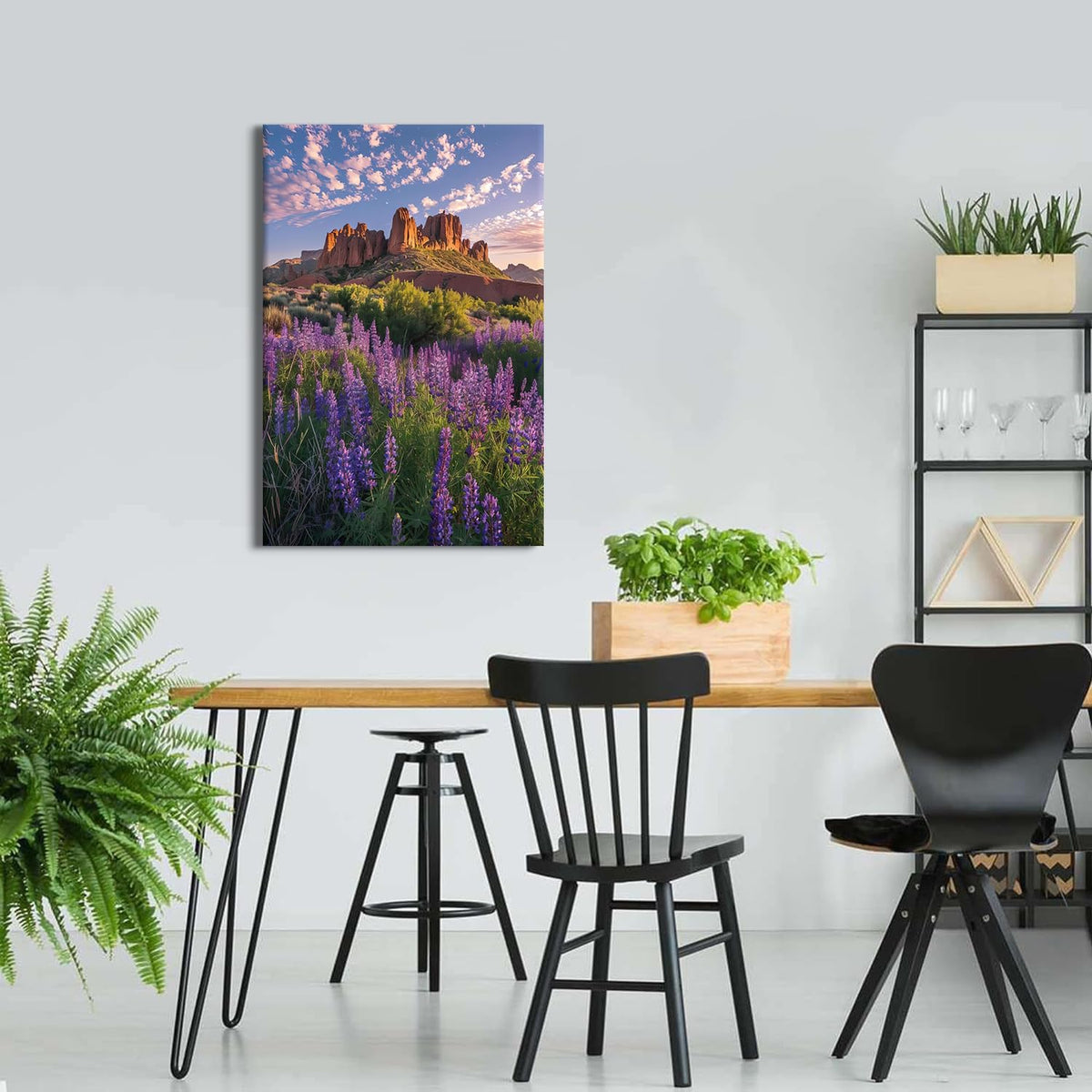 Large Lavender Scenery Wall Art Floral Field Scenic Wall Decor Mountain Landscape Canvas Pictures for Living Room Office Purple Flowers Poster Aesthetic Artwork for Bedroom Home Decoration 24x36" (36"L x 24"W / Lavender)