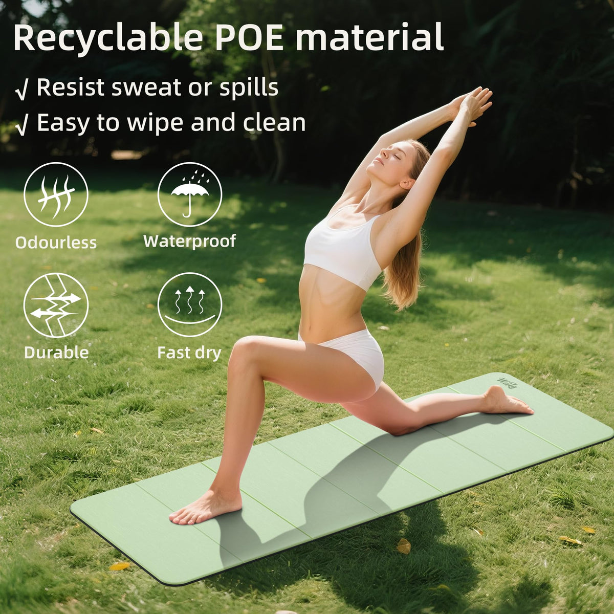 1 2 Inch 70"x24" Foldable TPE Yoga Mat (Light Green)