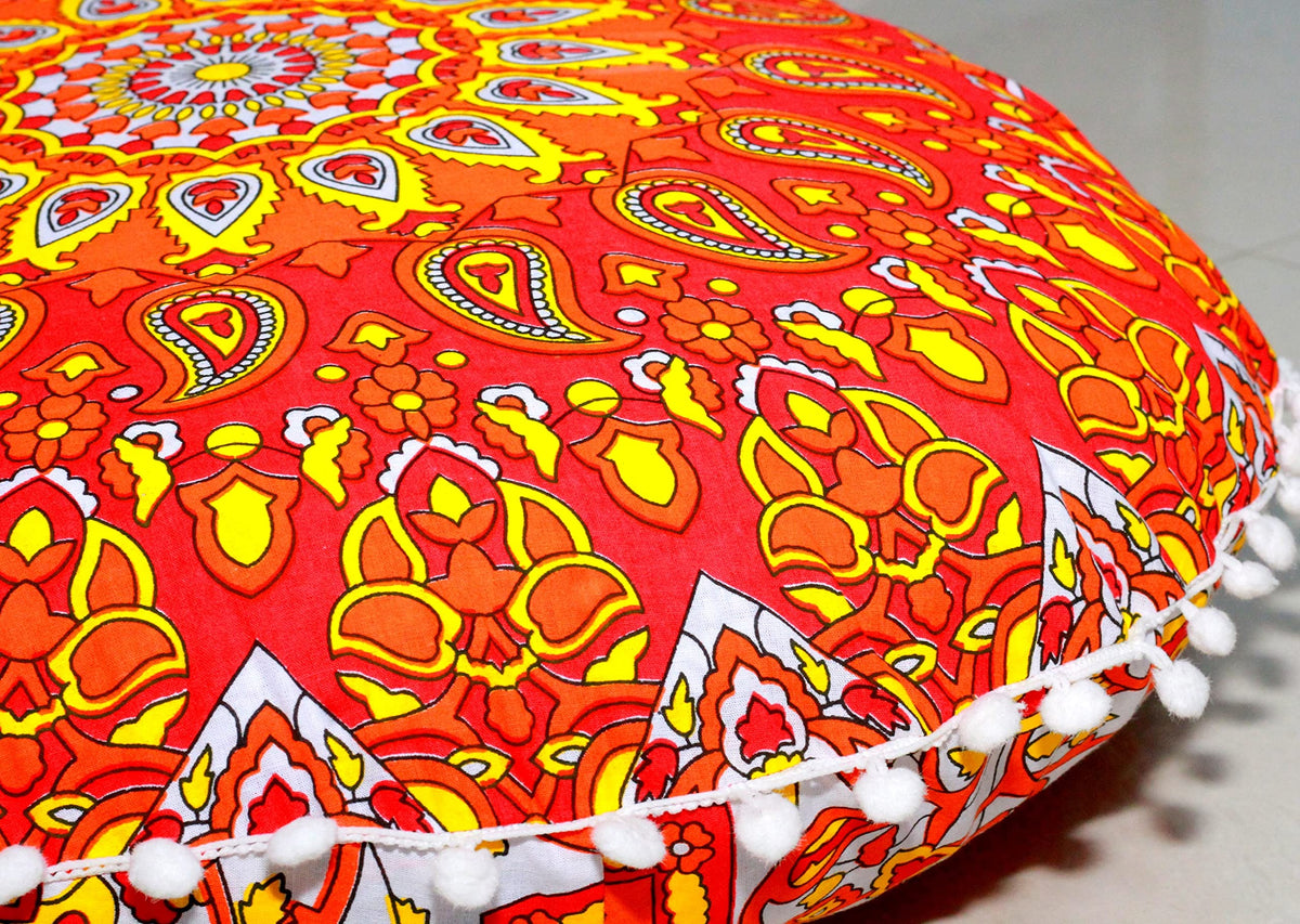 Large Round seat Floor Cushion Chair Ottoman Cover Pouf Pillow Meditation Floor Cushions for Adults Seating pouffe Ottoman Throw Covers Craft Room Furniture for Sitting Cover 22 Inches (Orange)