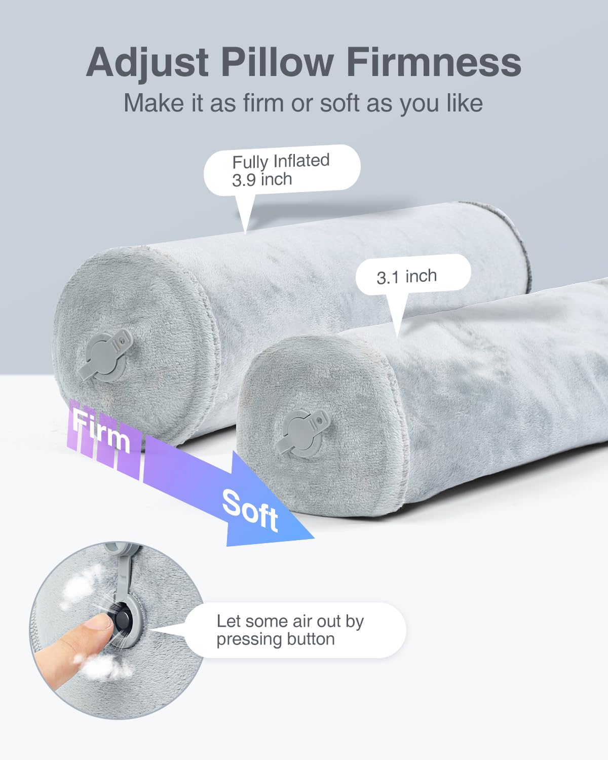 Inflatable Neck Roll Pillow for Sleeping (Grey-3.9" H)
