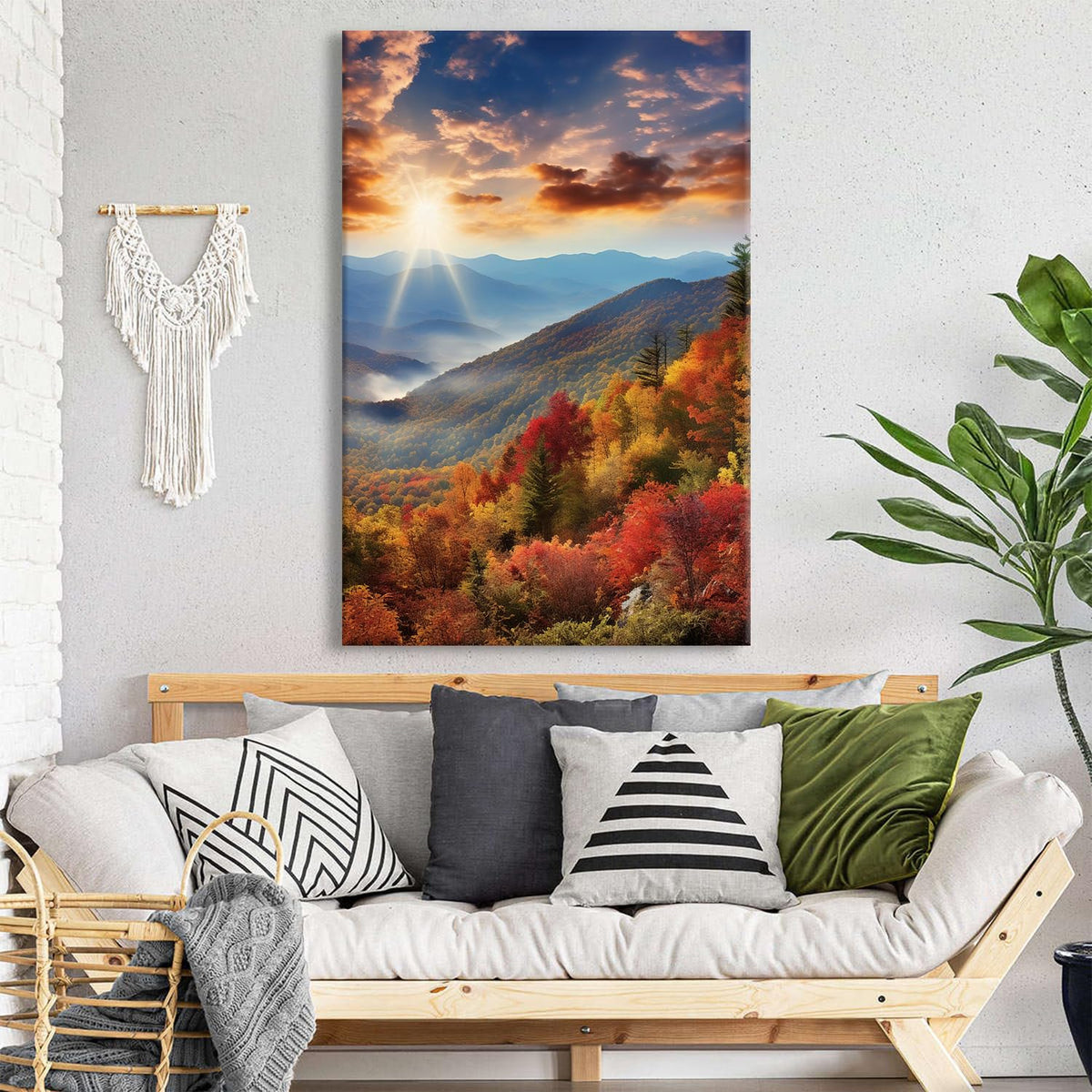 Nature Sunset Wall Art Smoky Mountains Landscape Wall Decor for Living Room Decoration 32x48" Forest Scenery Kitchen Pictures National Park Posters Fall Pine Tree Scenic Painting Canvas Prints Artwork (32"L x 48"W / Fall05)