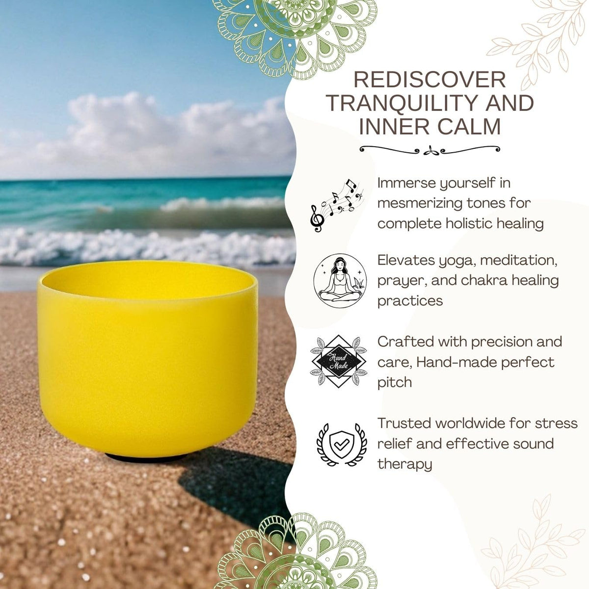 Crystal Singing Bowl 10 Inch Yellow E Note 432Hz (Yellow 10 Inch E)