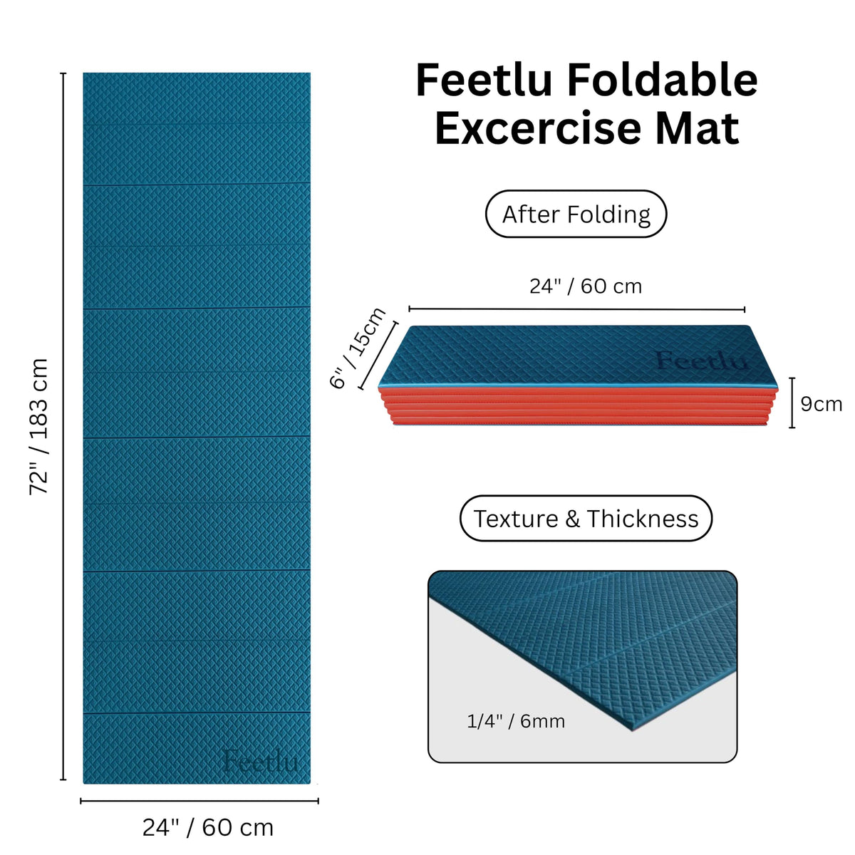 Original Foldable Yoga Mat (Ocean Depths + Poinciana / 24" x 72" x 1/4")
