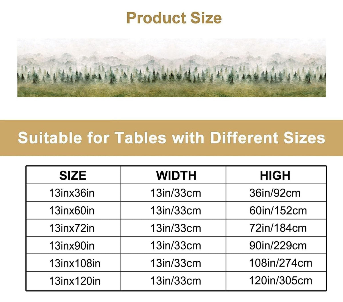 Watercolor Forest Table Runner (13x90inch / Forest-1)