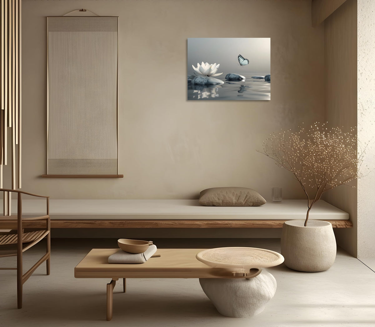 Zen Canvas Wall Art Zen Prints Lotus and Butterfly on Lake Pictures Zen Painting Zen Lotus Poster for Yoga Spa Meditation Spirit Room Wall Decor Framed 16X20 inch (20"L x 16"W / Zen Lotus Flower)