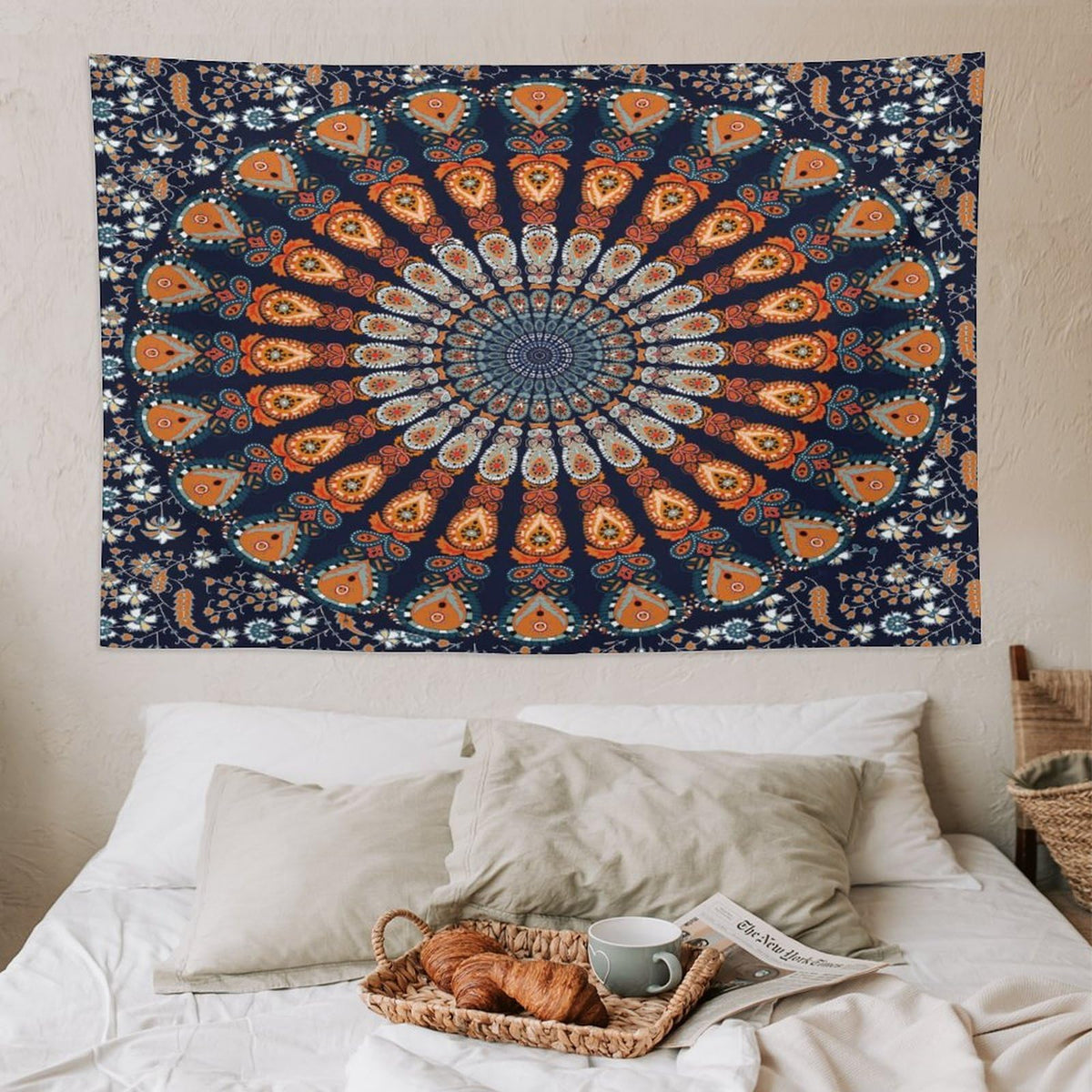 Indian Hippie Bohemian Tapestry Wall Art Hanging Beautiful Peacock Mandala Multi Color Tapestries Home Decor for Living Room Bedroom Kitchen Dorm 60"x90" (60"L x 90"W / Mandala-5)