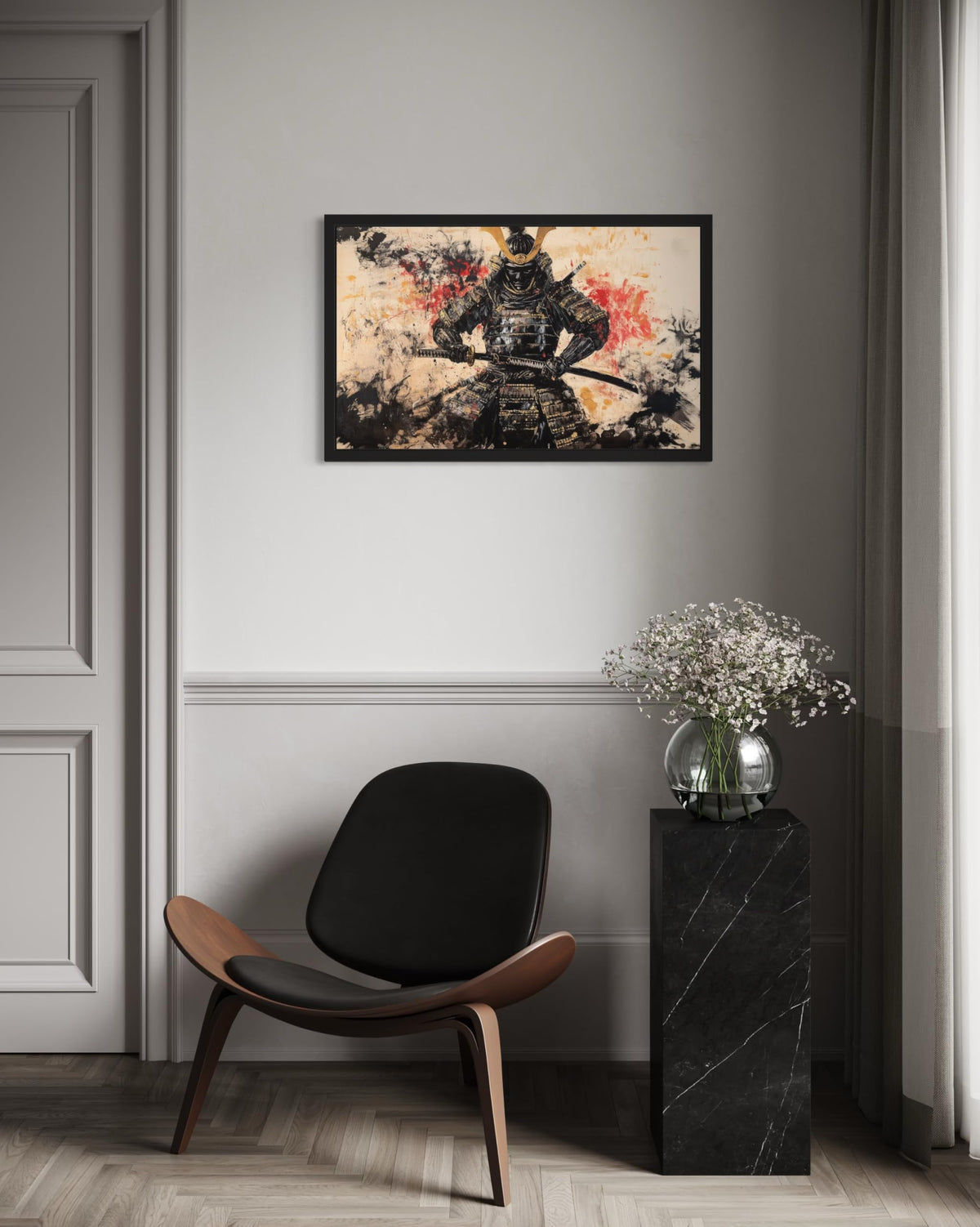 Samurai Warrior Black Framed Wall Art Print Poster (Samurai Warrior / 14"L x 11"W)