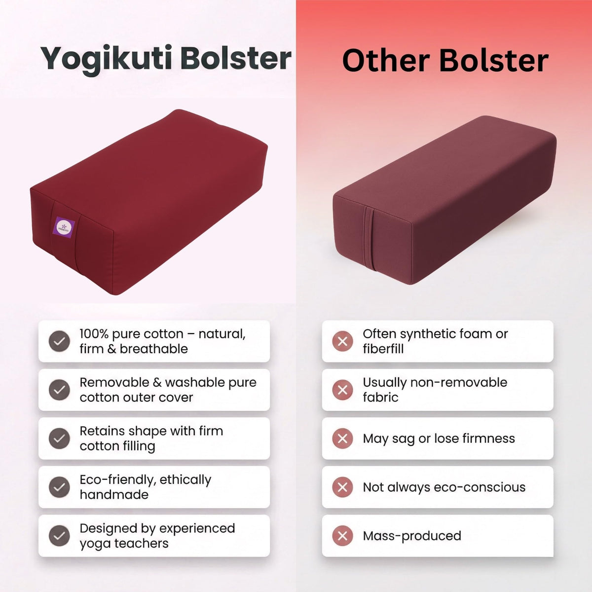 Cotton Filled Rectangular Bolster for Iyengar Yoga (Maroon)