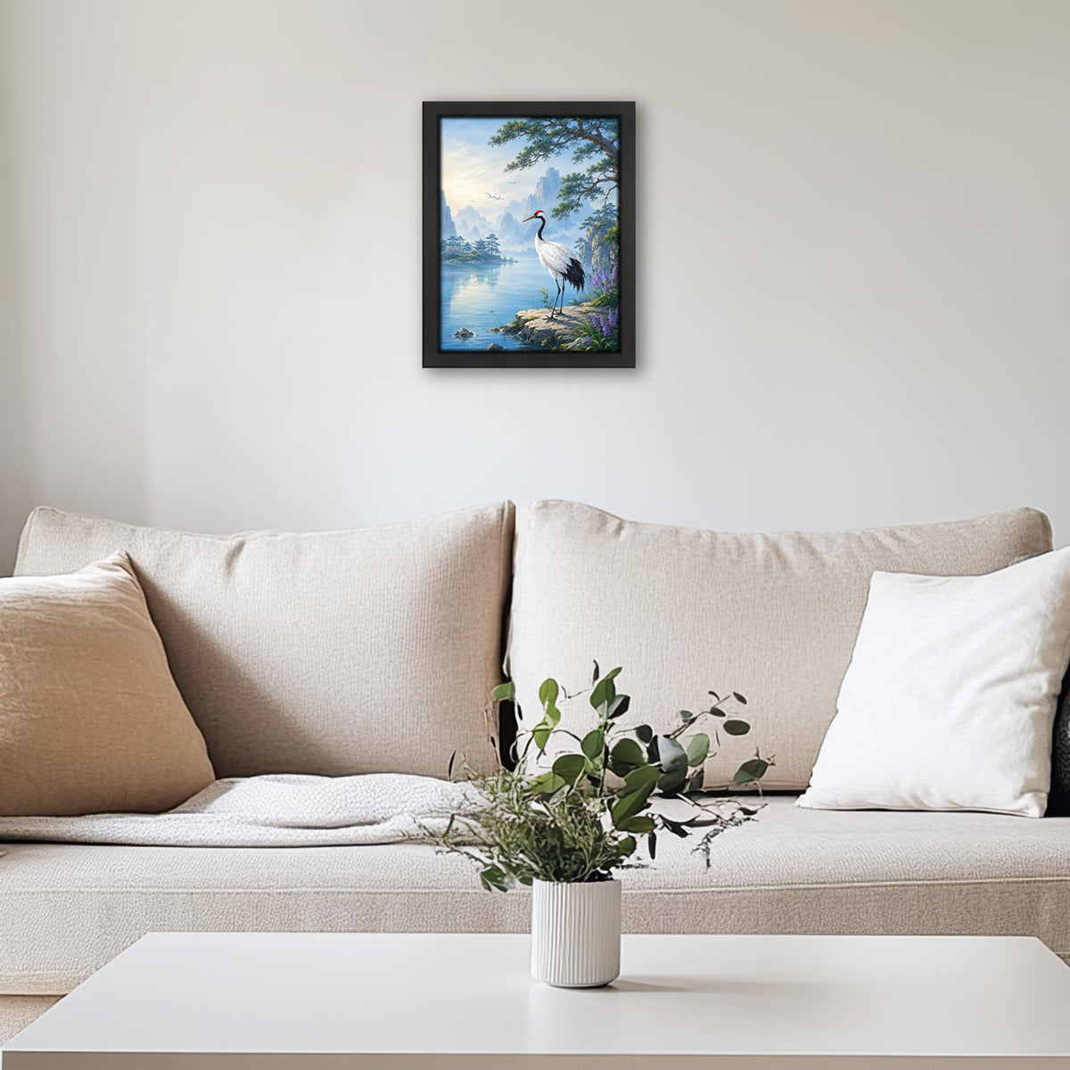 Red Crowned Crane Decor Wall Art (Wall Art Framed 18 / 16"L x 12"W)