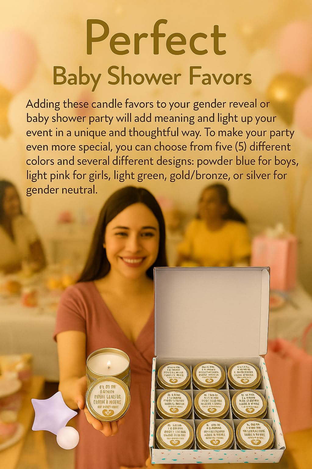 Baby Shower Candle Favors Gift Set (Gold-Bronze-1-9pk)