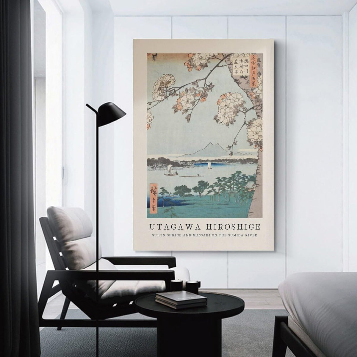 Utagawa Hiroshige Suijin Shrine Sumida River Japanese Ukiyoe Cherry Blossom Scene Canvas Printing Wall Art Prints Japandi Posters Wall Decor for Living Room Bedroom Office 12x18inch (style-3 / 18"L x 12"W)