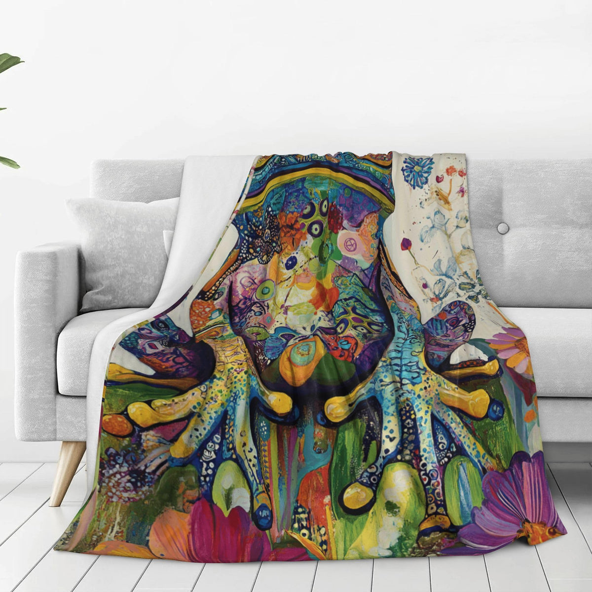 Frog Fleece Throw Blanket Colorful Animal Pop Art Gifts Room Decor 60"x80" (Frog / 60"X80")