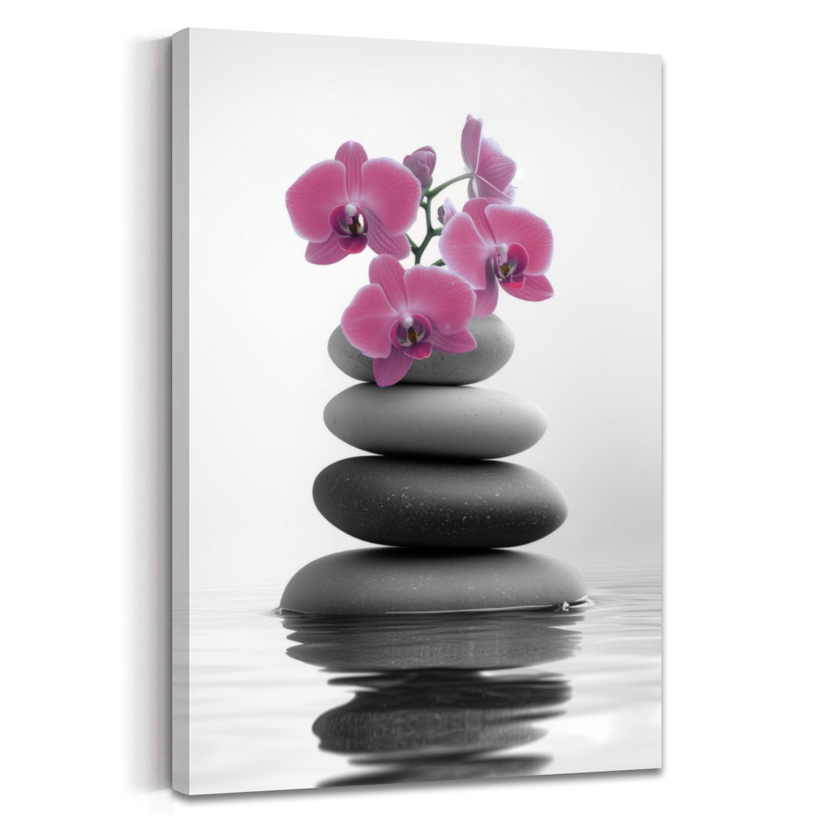 Zen Canvas Wall Art Spa Bathroom Poster Orchid Flowers and Zen Stones on Water Pictures Print Meditation Spiritual Artwork Yoga Zen Room Decor Framed (Pink / 36L" x 24W")