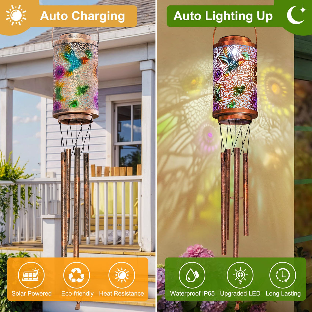 Hummingbird Solar Wind Chimes for Outside