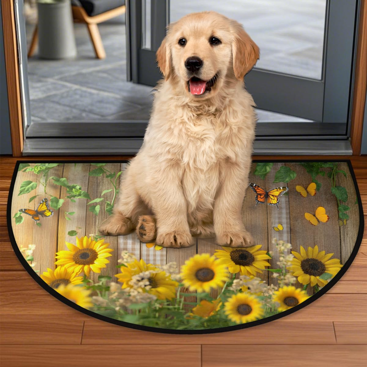 Front Door Mat Indoor Outdoor Entrance (A-11 Butterfly Sunflower Floral)