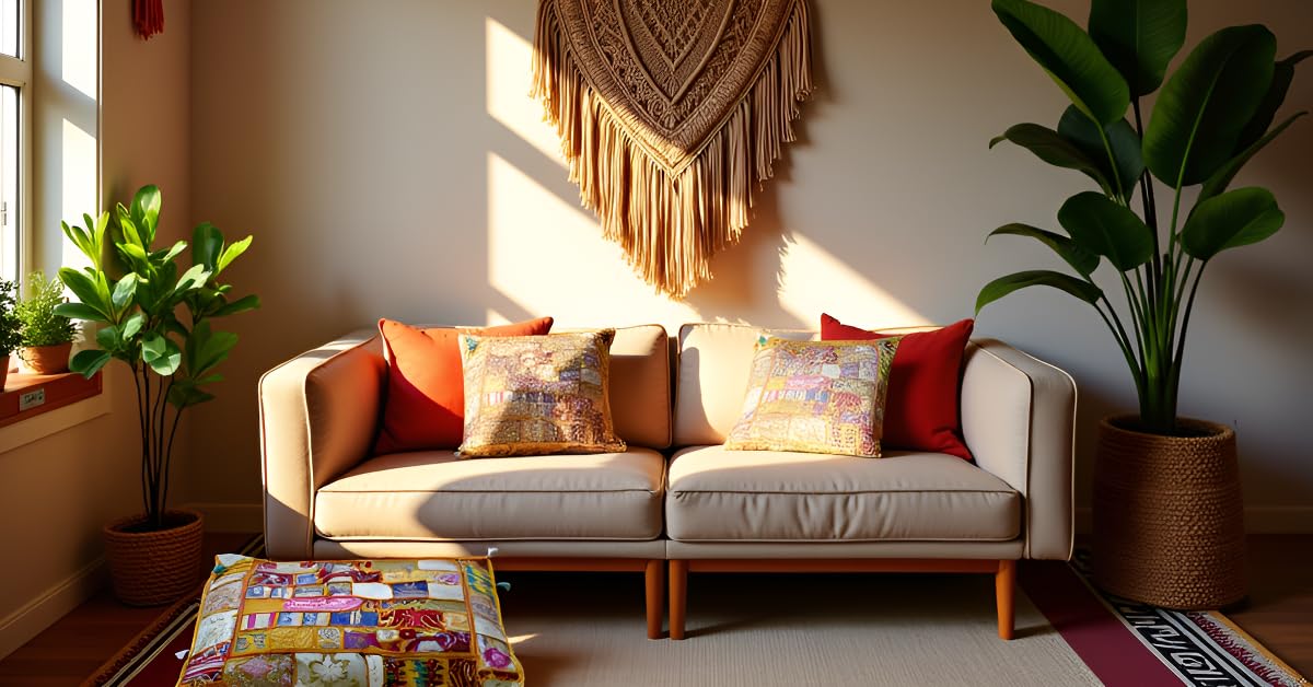 Handmade Square Yellow Patchwork Pouf Cover 35 Inch Ottoman Cover Embroidered Cotton Floor Cushion Cover Boho Indian Decorative Floor Pillow Meditation Cushion for Living Room Bedroom (35"D x 35"W x 5"H / Yellow)