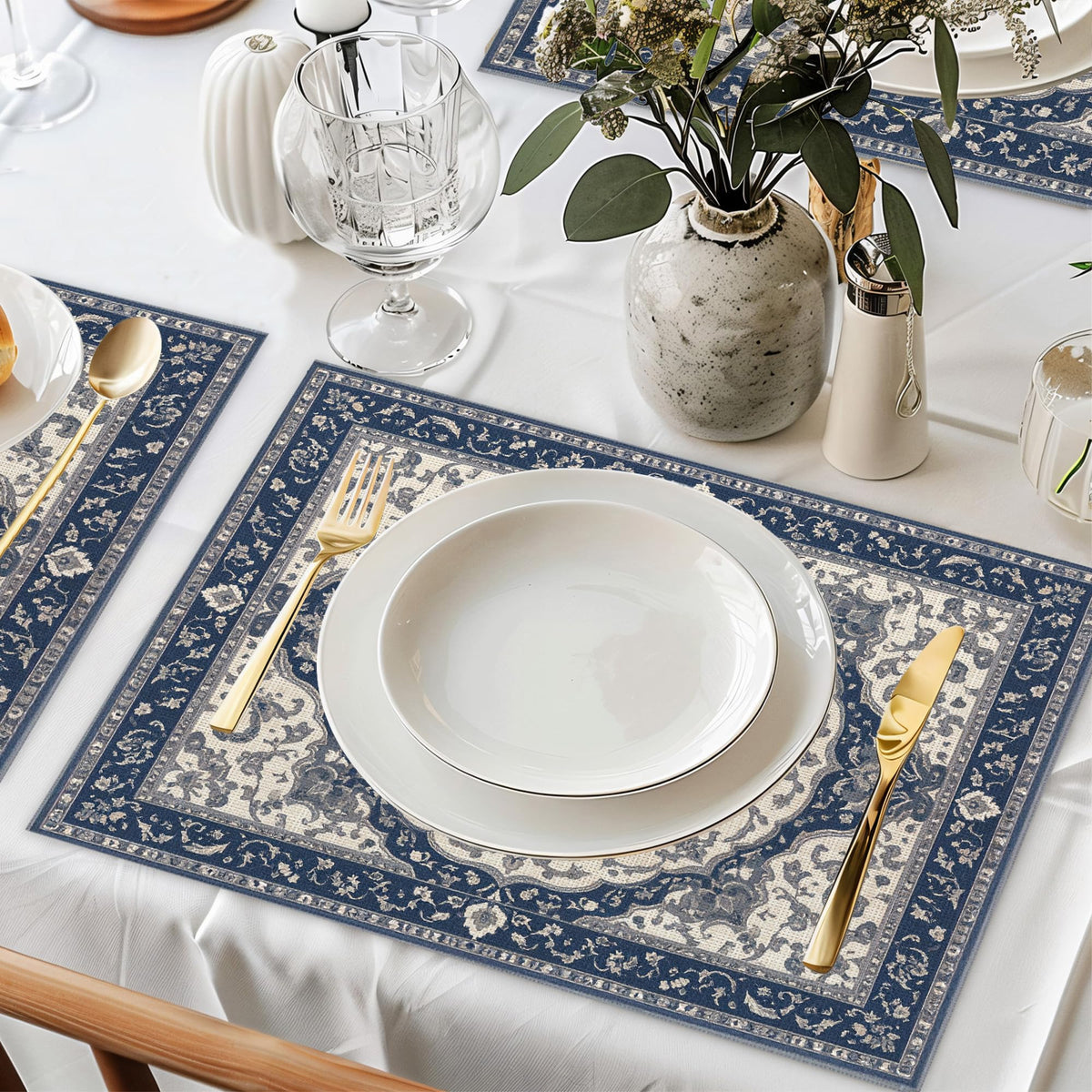 Blue Mandala Placemats Set of 6 (Blue Mandala Floral)