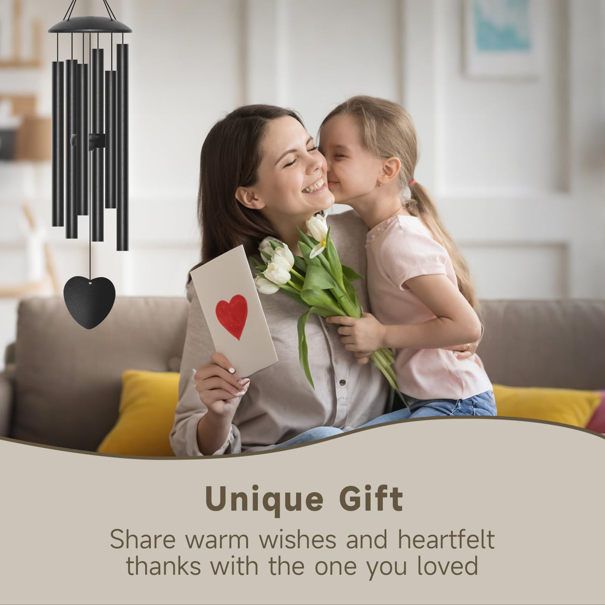 28" Metal Outdoor Wind Chimes with Heart (Heart-shape / 28“)