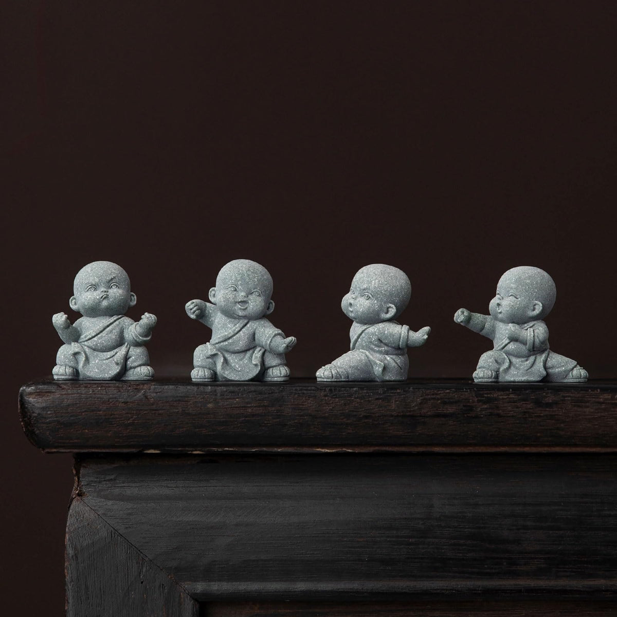 4 PCS Cute Kung Fu Zen Monk Praying Statue (4pcs Grey)