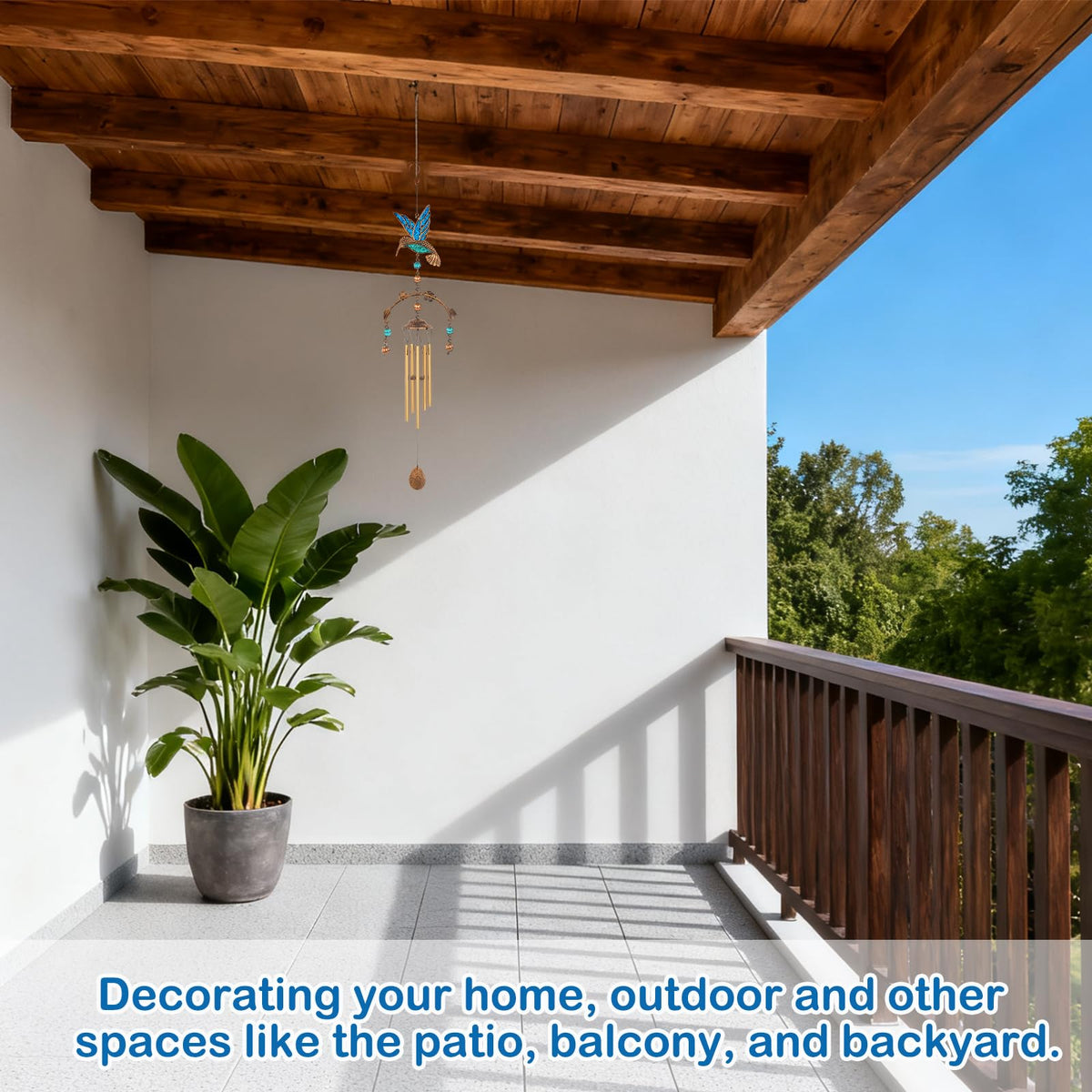 Hummingbird Wind Chimes for Outside (Blue Hummingbird)