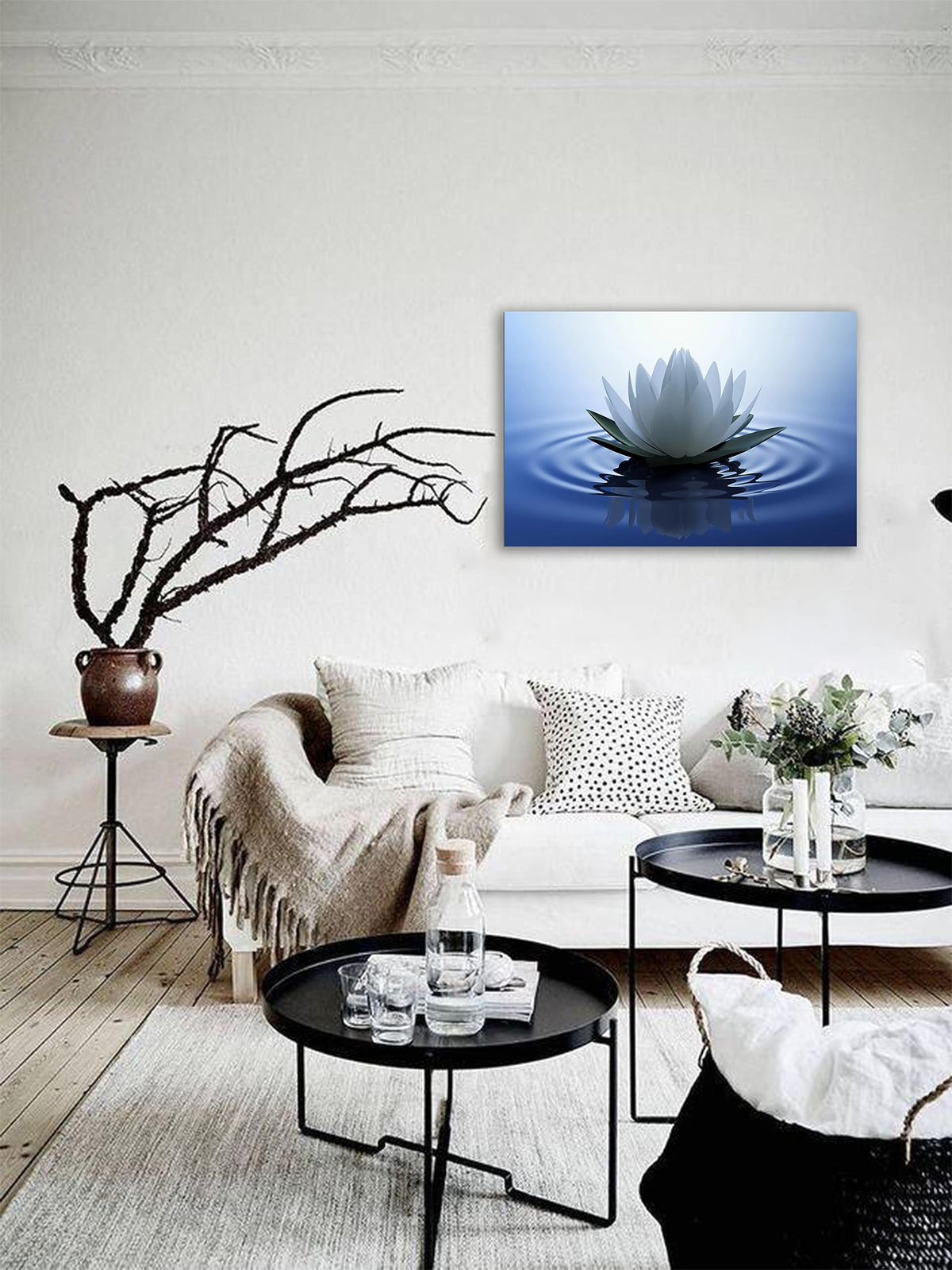 White Lotus Wall Art Canvas Pictures Print Spiritual Meditation Artwork Poster for Yoga Room Bathroom Zen Spa Photo Decor Framed Ready to Hang (24"L x 36"W / Lotus 05)
