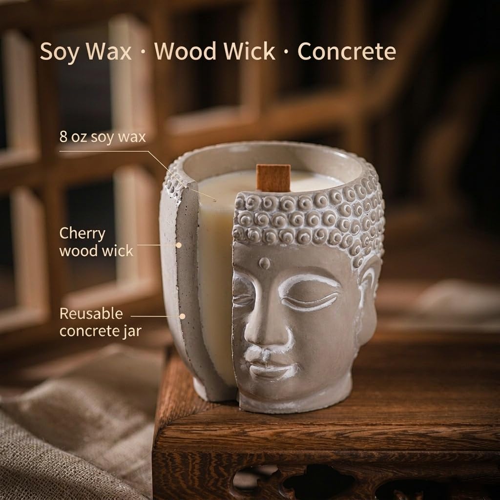 Wood Wick Crackling Buddha Candle Oud Scent Soy Wax Meditation Decor 8oz