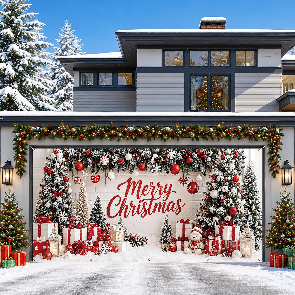 Christmas Garage Door Cover Merry Christmas Party Backdrop Decor 6x13FT (Merry Christmas)