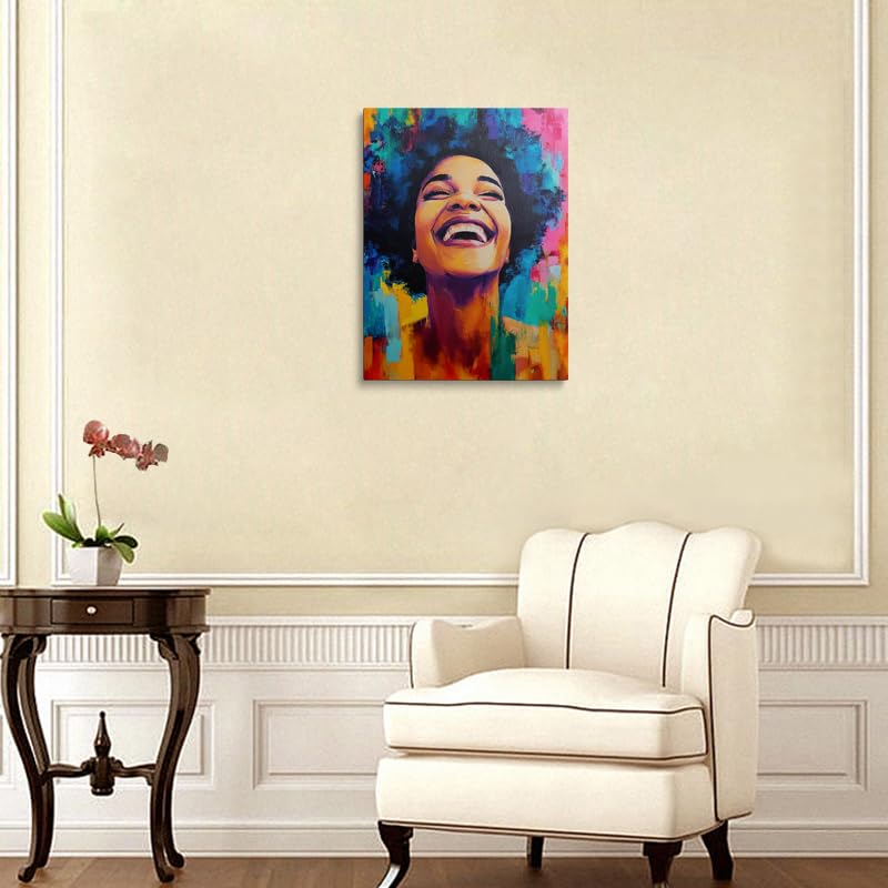 Joyful African American Women Wall Art Fashion Black Girl colorful Graffiti Portrait Canvas Pictures Poster for Living Room Bedroom Home Office Framed Inspirational Gift for Women 12"x16" (Black girl / 16"L x 12"W)