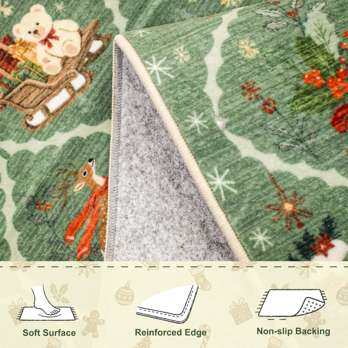 Washable 3x5 Christmas Area Rug (Sage Green / 3' x 5' (Rectangular))