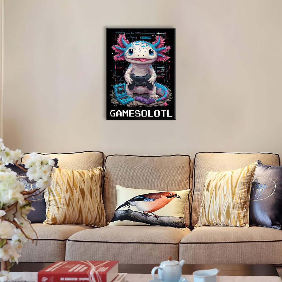 Axolotl Canvas Wall Art Game Animal Print Painting Framed ArtWork 12"x16" (Axolotl / 16"L x 12"W)