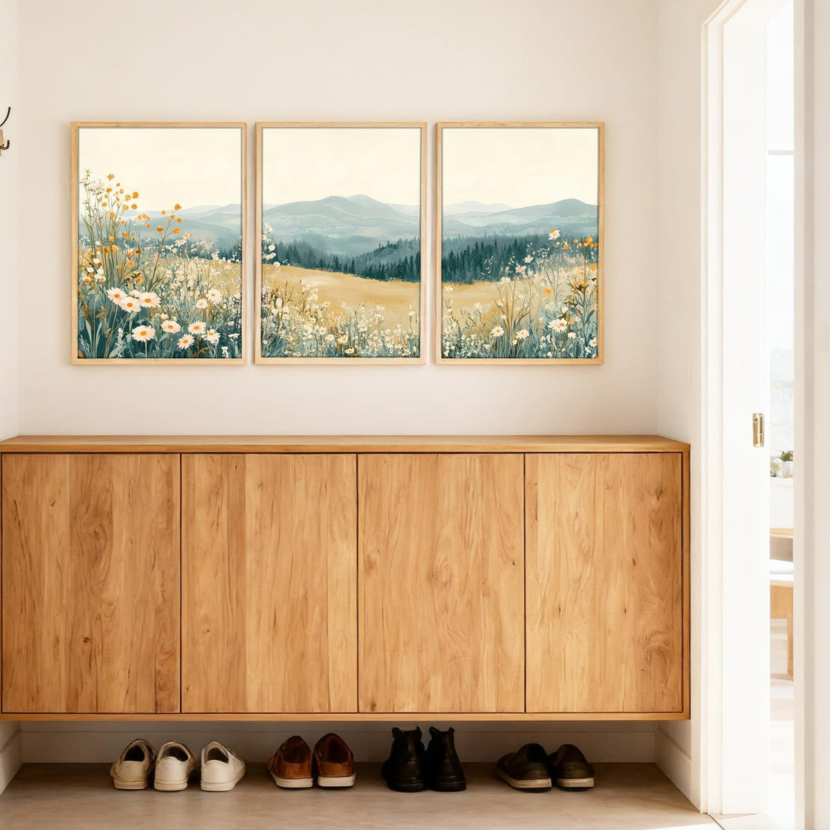 3Pcs Meadow Wildflower Landscape Canvas Wall Art Natural Mountain Prints (Mountain Landscape / 12x16 Inches)