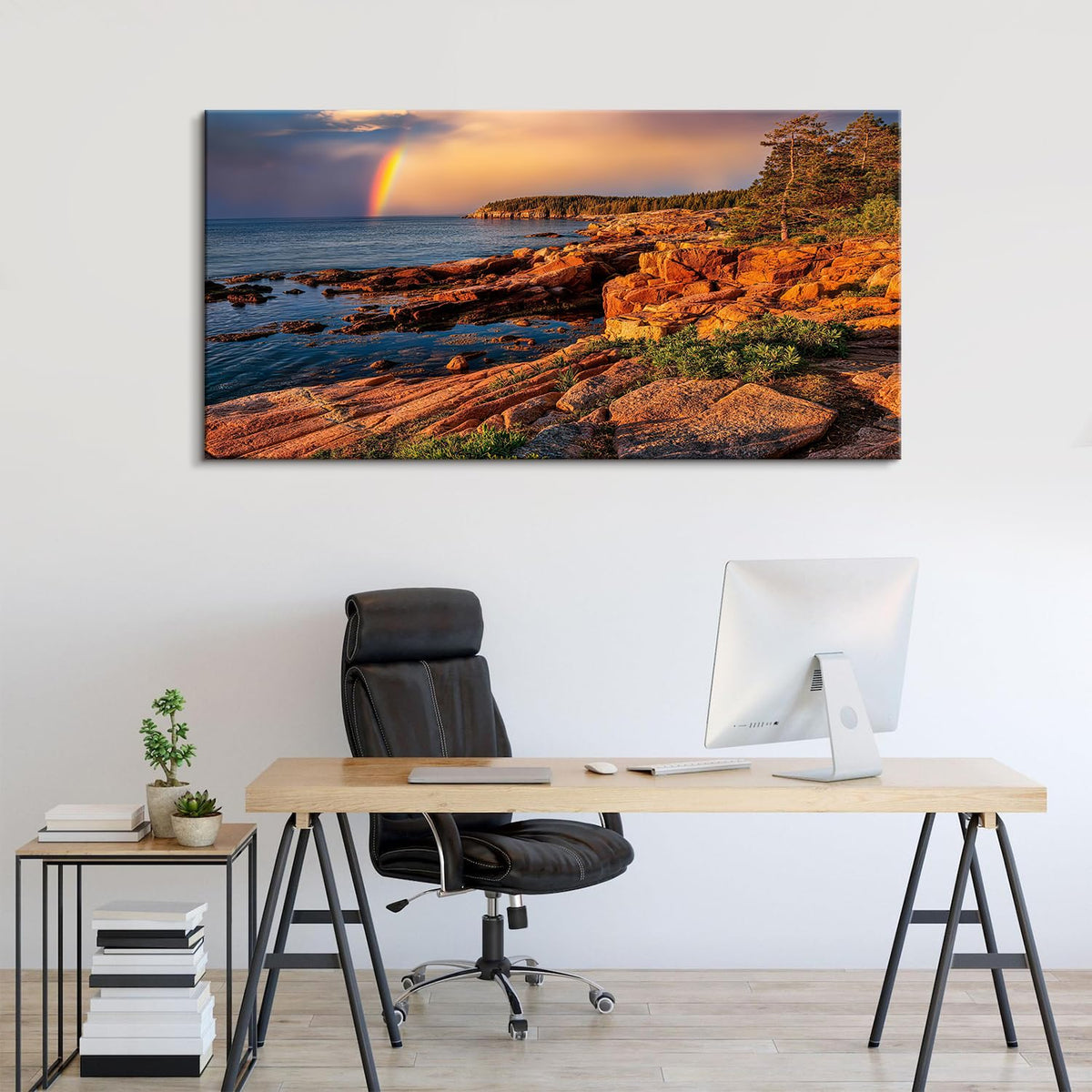 Ocean Beach Wall Art Coastline Picture Living Room Wall Decor Nature Sunset Seascape Canvas Prints Poster Large Acadia National Park Coastline Painting Artwork for Bedroom Home Decoration 30x60” (60"L x 30"W / Field03)