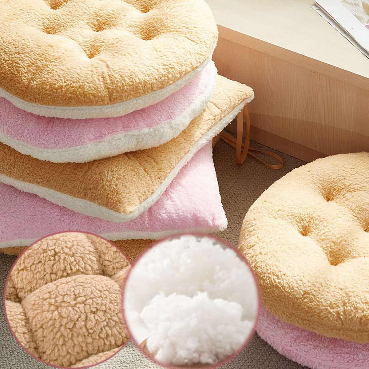 Comfortable Square and Round Artificial Lambswool Chair Pads (17 inch(45cm) / Square-off-white)