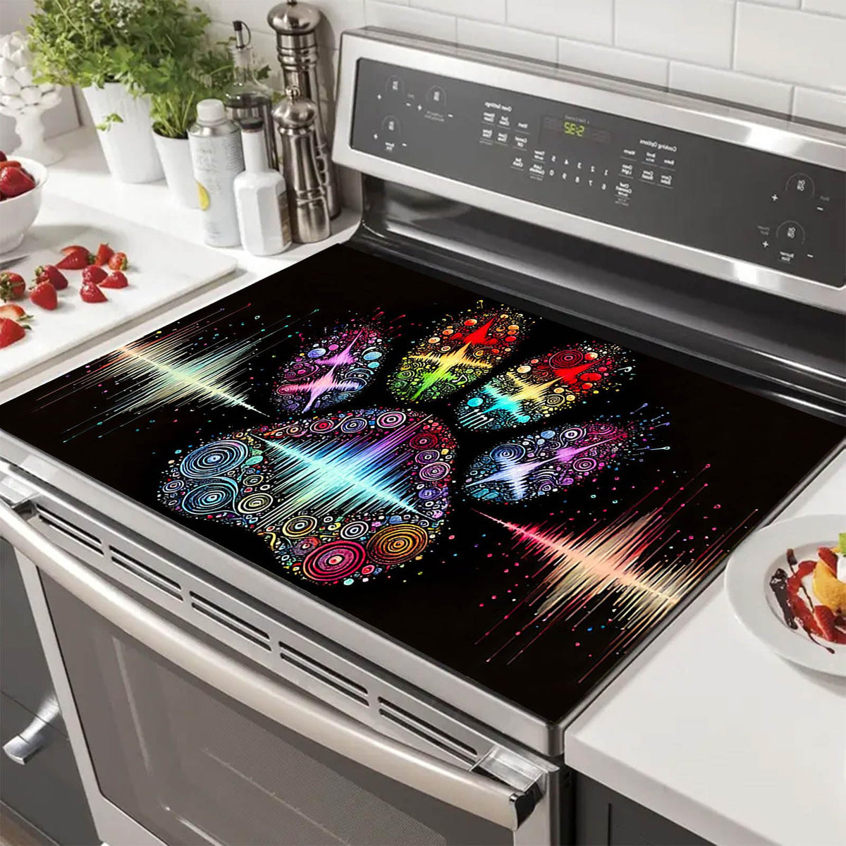Colorful Paw Print Stove Top Cover 28x20 Heat Resistant Mat