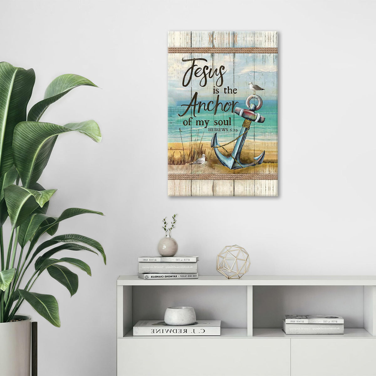 Christian Beach Anchor Wall Art Scripture Coastal Nautical Canvas Print Painting Bible Verses Pictures Framed Christian Gifts Artwork Dining Living Bathroom Bedroom Decor for Home Office 16"x24" (24"L x 16"W / Hebrews Anchor)