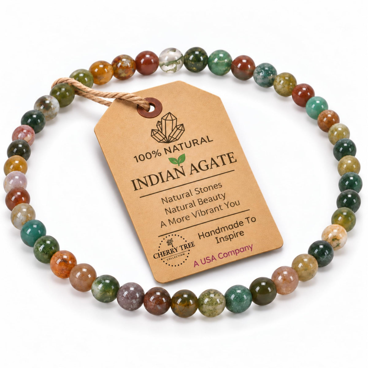 Indian Agate Bracelet 4mm Beaded Bracelet (Indian Agate / Medium)