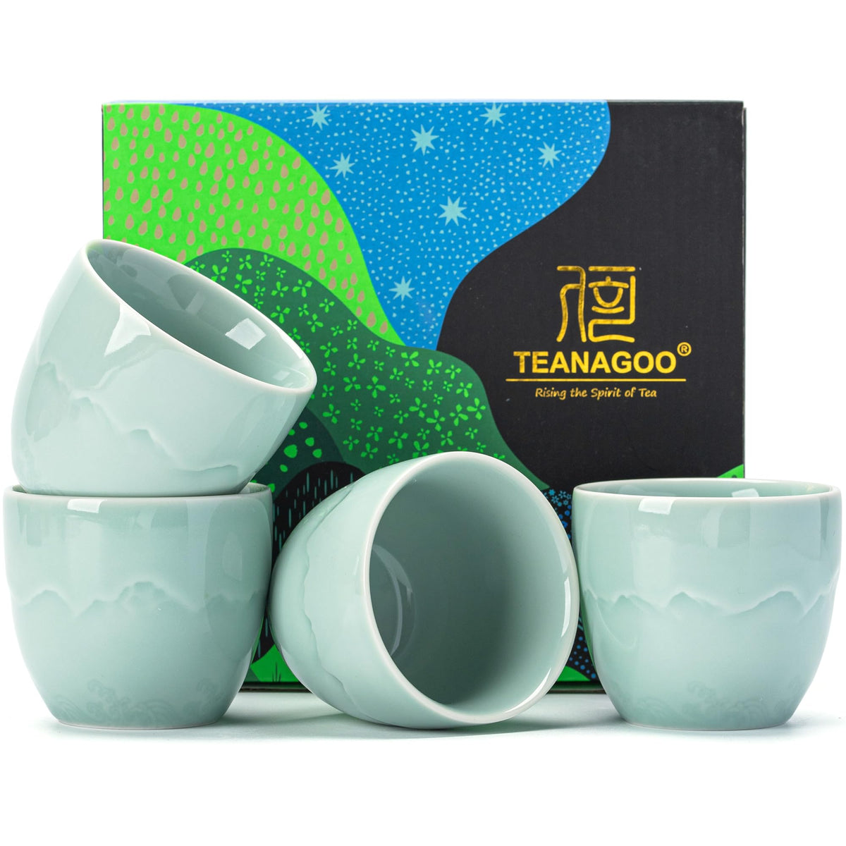Ceramic Japanese Tea Cups Set of 4pcs (Celedon Blue / 5.4 fl oz (4-Count))