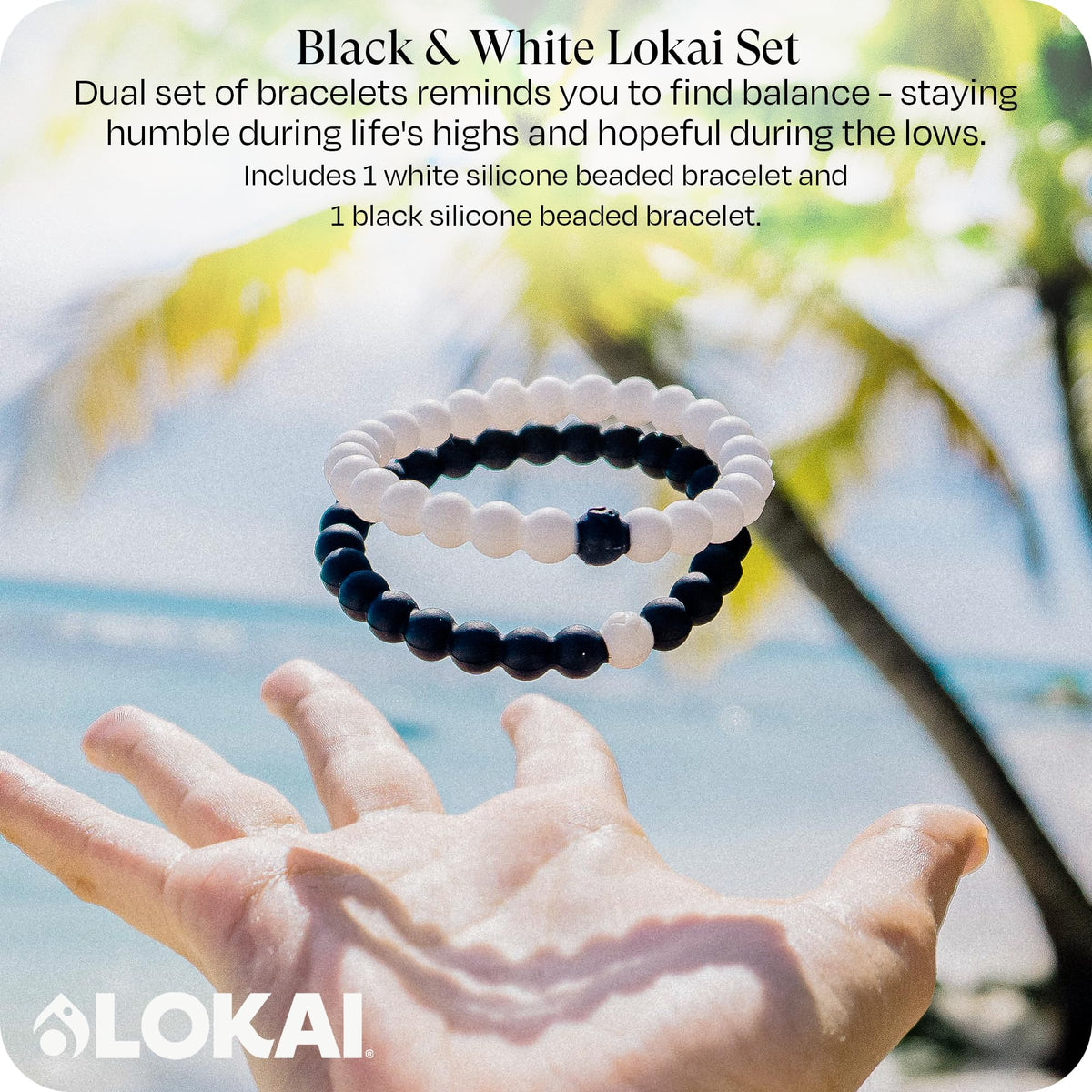 Silicone Beaded Bracelet for Men & Women (Black & White / Extra Large 7.5")