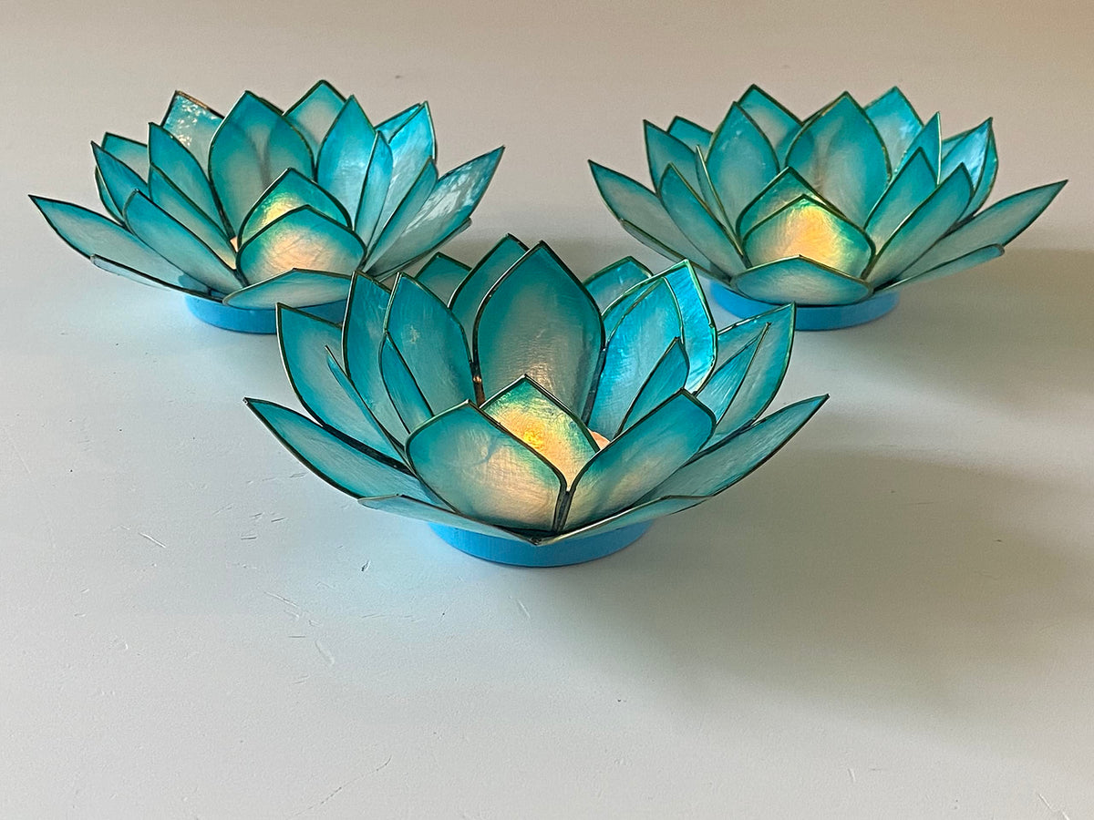 Capiz Shell Lotus Flower Decor Tealight Candle Holder for Serene Ambiance (Cool Water / Regular)