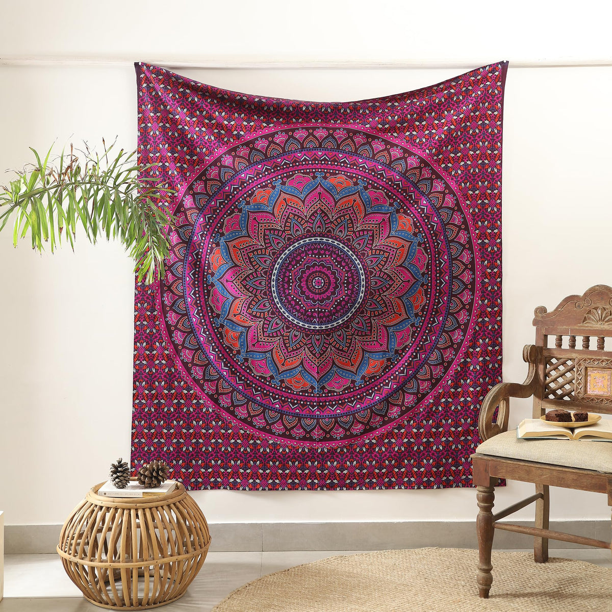 Mandala Hippie Psychedelic Ombre Tapestry Wall Hanging (60L" x 54W" / Purple Wine)