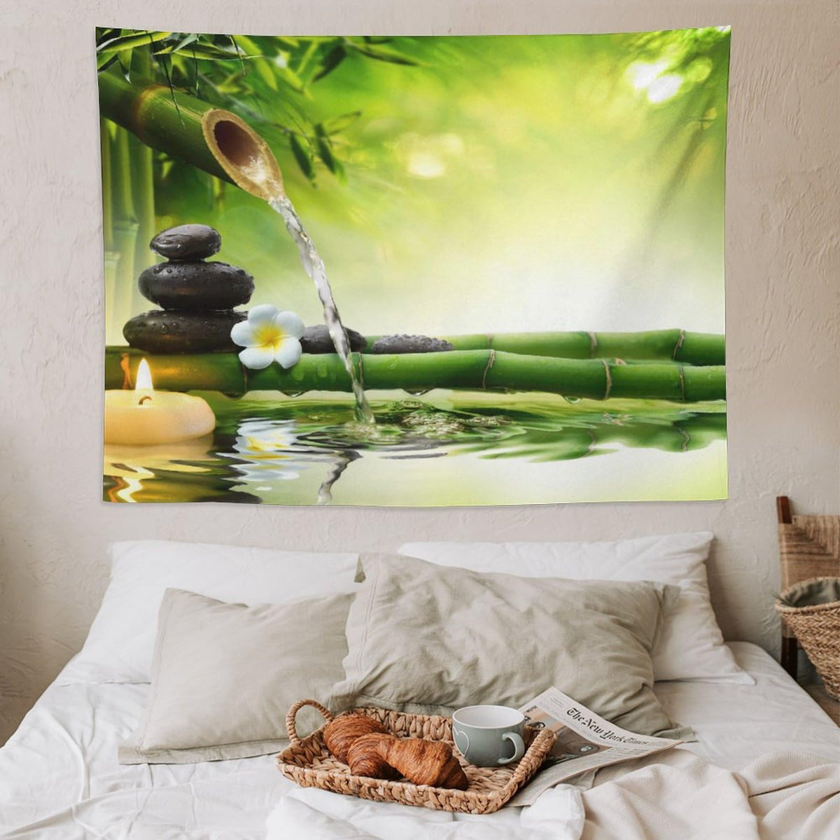 Meditation Tapestry Wall Hanging Zen Garden Pond Flower Pebble Stone Bamboo Stalks Candle Spa Yoga Tapestries Home Decor for Living Room Bedroom Farmhouse Kitchen Dorm 60"x80" (60"L x 80"W / Zen-14)