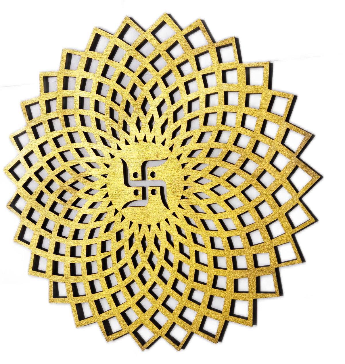 Golden Round Decorative Wall Art Mdf Wooden Chakra For Temple (GEOMETRY -Gold / 6"L x 6"W)