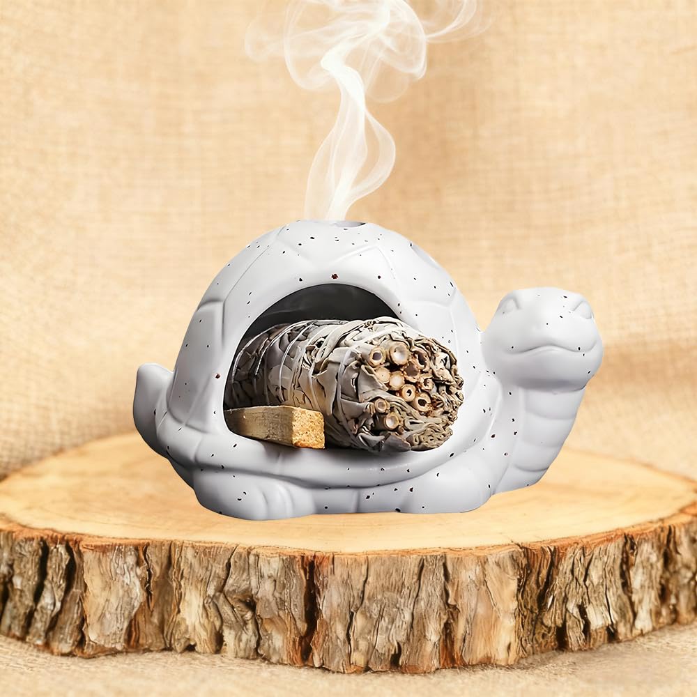 Ceramic Turtle Mini Chiminea (White)