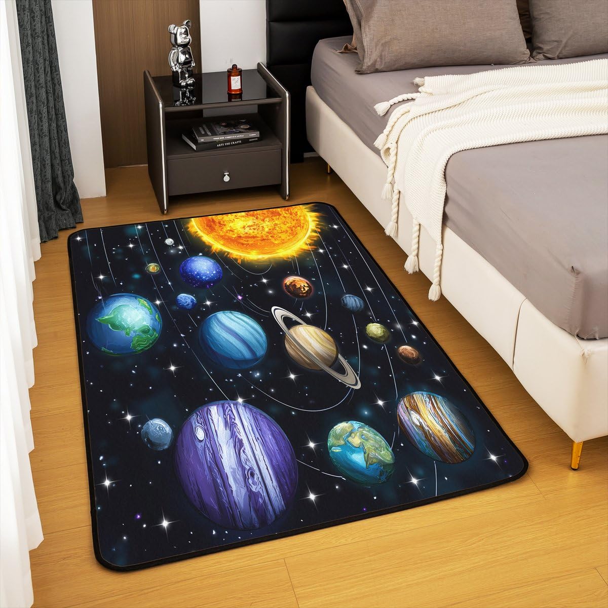 Planet Large Area Rug 5x7 Solar System Outer Space Living Room Rug (Black Orange Blue Purple / 4'11" x 6'6" (Rectangular))
