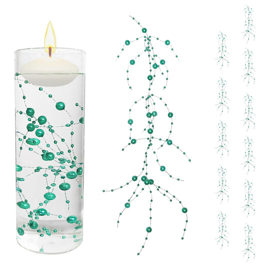 12 Pcs Light Blue Branched Artificial Pearl String Set for Floating Candles Centerpiece (Light Blue Branched)
