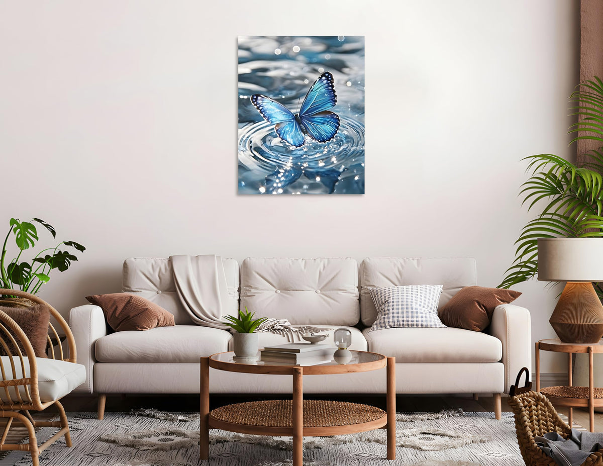 Blue Butterfly Canvas Wall Art Butterfly Picture Framed Blue Butterflies Playing in the Water Poster Vintage Butterflies Painting for Bathroom Living Room Yoga Room Wall Framed 12X16 inch (16"L x 12"W / Blue Butterfly Poster Framed)