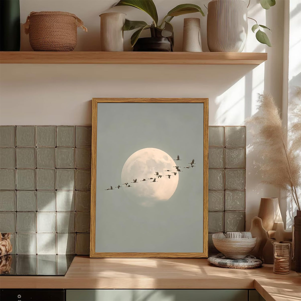 Framed Vintage Bird Wall Art (Moon Bird / 16"L x 12"W)